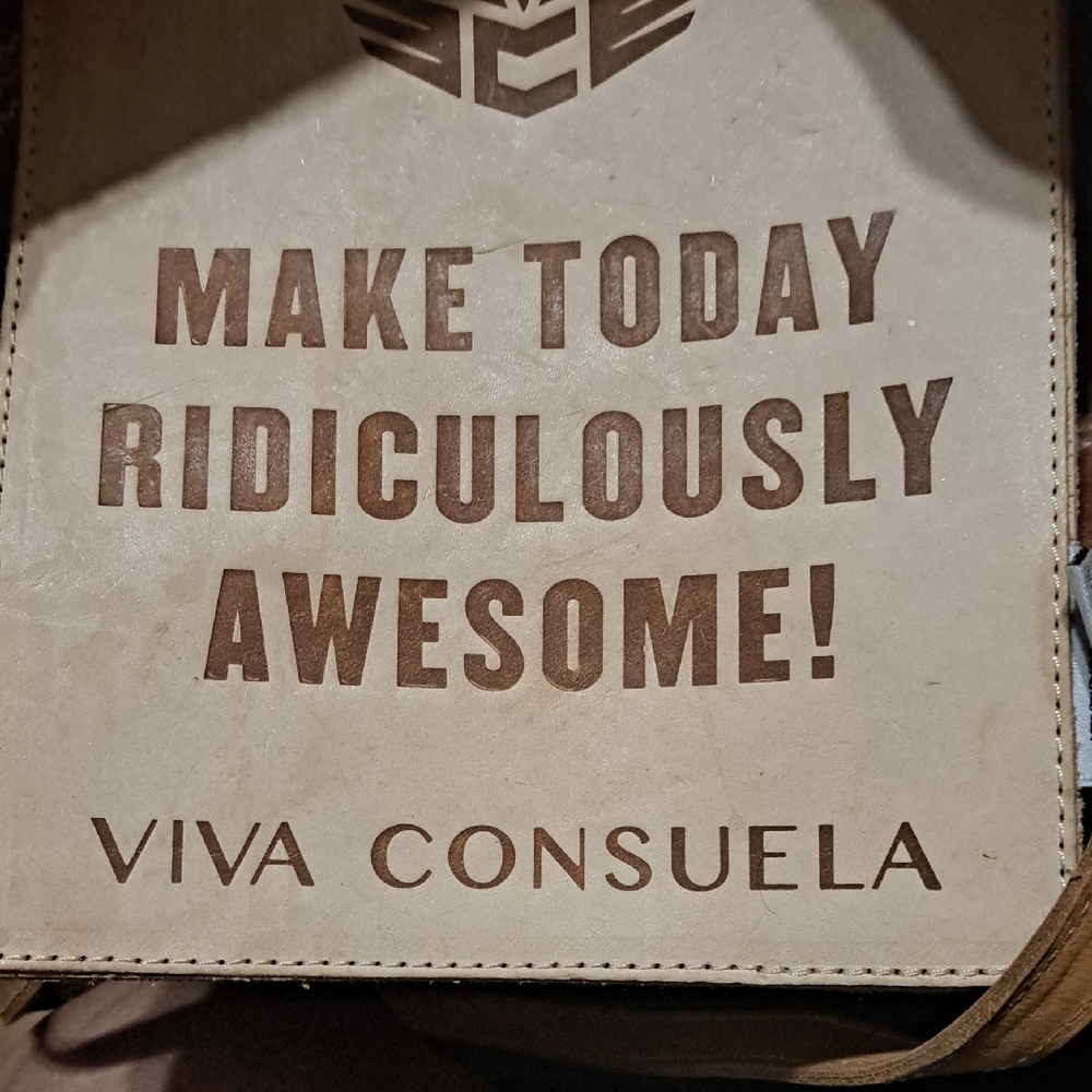 Consuela Cream Leather Bag with Inspirational Print